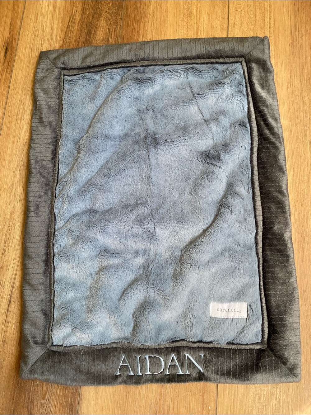 AIDAN Personalized Plush Baby Blanket by Saranoni - Gray